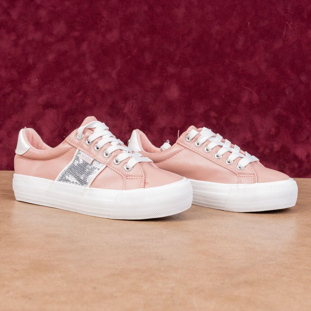 Mudd Women Beyley Glitter Lace-up Pink White Platform Low Top Sneaker size 7